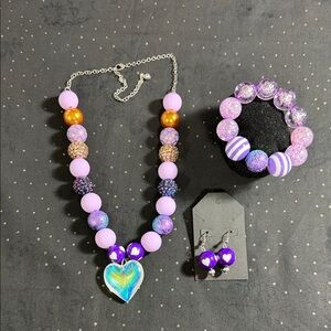 Vibrant Heart Necklace and Bracelet Set Chunky, viral!!!!